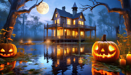 Mansion Marsh At Halloween - Art