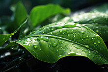 Close Up Photograph Of Leaf With Water Droplets. This Image Captures Beauty Of Nature And Refreshing Essence Of Water. Perfect For Use In Environmental Or Health-related Projects.