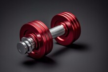 Red Isolated Dumbbell Made Of Metal. Generative AI
