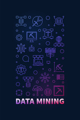 Poster - Data Mining vertical colorful banner in thin line style - Database Analytics concept illustration