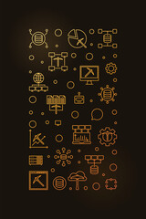 Poster - Data Mining vertical golden outline banner. Database Analytics concept illustration