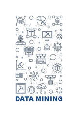 Poster - Data Mining vertical outline banner. Database Systems concept illustration