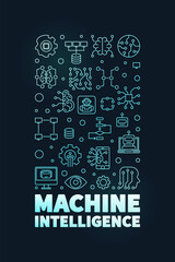 Poster - machine intelligence vertical thin line colored banner. ml technology concept illustration