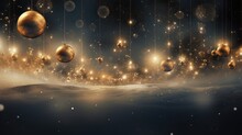 Luxury Golden Christmas Balls On Celestial Nebula Background. Generative AI