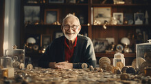 A Grandpa Proudly Showcasing His Prized Vintage Coin Collection