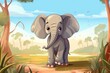Funny Elephant in wild nature. Drawn cartoon animal  illustration. Generative ai