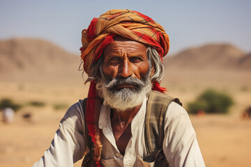 Wall Mural - Indian Tribal man or pilgrim at desert.