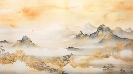  Gold ink painting Landscape painting