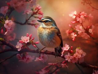 Naklejka na meble Bird on a branch with flowers in the background generative ai