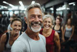 Smiling senior man taking selfie in gym during training