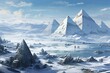 Snowy pyramids, Egypt winter, cooling planet, changing climate, ice age, nuclear winter, illustration. Generative AI