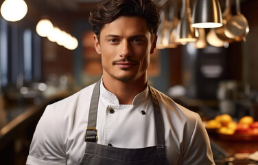 Poster - Handsome man chef standing in the kitchen.