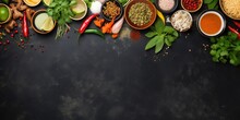 Background Of Cooking Spices With Black Background Top View