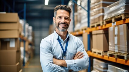Aufkleber - Portrait of a retail shipping analyst working at warehouse, Stock management and logistics, Factory distribution maintenance.