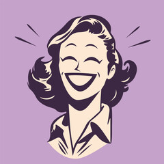 Wall Mural - funny retro cartoon illustration of a smiling woman