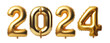 2024 golden balloon font isolated on white transparent background, PNG. New year celebration