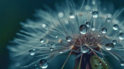 Poster - Beautiful dew drops on a dandelion seed macro,dandelion wallpaper background