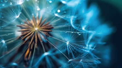 Poster - Beautiful dew drops on a dandelion seed macro,dandelion wallpaper background