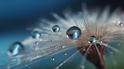 Poster - Beautiful dew drops on a dandelion seed macro,dandelion wallpaper background