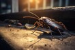 A close - up of a cockroach in urban alley