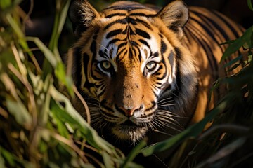 Wall Mural - portrait of sumatran tiger in a jungle (panthera tigris sumatrae)