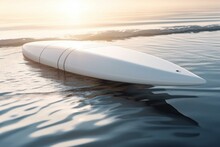 White Surfboard With Fins On Water Surface Mockup. Generative AI