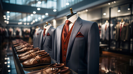 Modern men fashion store, Modern men clothing ,Business men's suit store indoor. ai generate