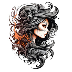 chichano girl tattoo design dark art illustration isolated on white background