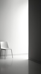 Fototapete - White chair in empty room with shadow on wall, loneliness concept
