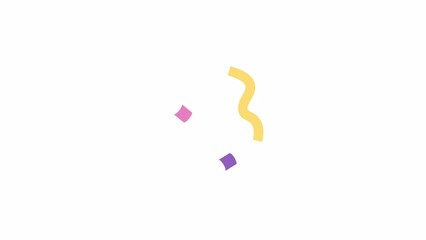 Poster - Confetti party decoration falling 2D object animation. Surprise new year party congratulations flat cartoon 4K video, transparent alpha channel. Fiesta serpentine animated element on white background