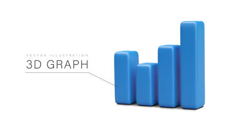 Fototapete - Diagram with text footnote. Rise and fall, sales and discounts. Graph for business or presentation in blue colors concept. Vector illustration in 3d realistic style
