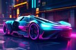 © Emily - Futuristic vehicle in a neon cyberpunk setting, inspired by the 80s. Generative AI