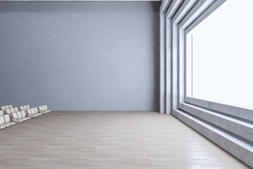 Poster - Clean cinema interior with mock up place on white screen and wooden flooring. 3D Rendering.