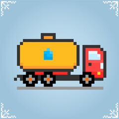 Wall Mural - Water truck in 8 bit pixel art. Truck pixel for game assets in vector illustration.