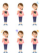 スマートフォンを操作する女性　6種類の表情　全身
