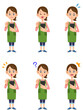 スマートフォンを操作する主婦　6種類の表情　全身
