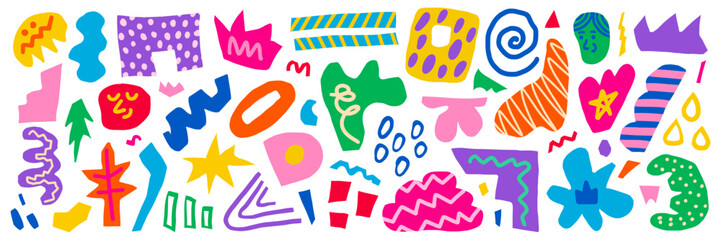 Wall Mural - abstract big set of colorful hand drawn various shapes, curls, forms and doodle objects. modern vect