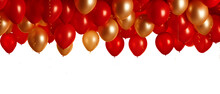 Ballons A L'hélium Rouges Et Dorés Collés Au Plafond - Fond Transparent