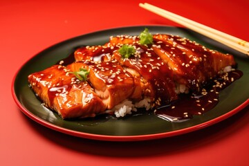 Wall Mural - A Taste of Japan: Succulent Grilled Salmon Teriyaki with Sesame Seeds and a Delectable Teriyaki Sauce - A Culinary Masterpiece.

