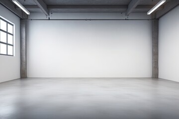 Poster - interior of empty room with white walls and concrete floor. 3d rendering, embroidery floral abstract
