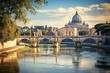 View of the Vatican with bridges over the River Tiber in Rome, Italy