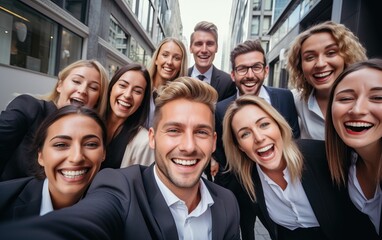 Photo of positive man woman business selfie wear formal outfit in workplace workstation.