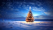 クリスマスツリーのライトアップ、雪のクリスマス背景