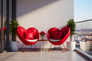 Modern balcony interior design with heart chairs