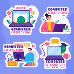 Wall Mural - Computer Literacy Day Label Illustration Flat Cartoon Hand Drawn Templates Background