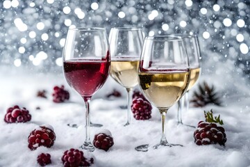 Wall Mural - red wine and christmas decorations