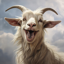 Image Of Happy Goat With A Funny Face And Open Mouth Wide. Farm Animals., Generative AI, Illustration.
