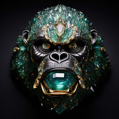 Wall Mural - A gorilla head made of beautiful gemstones. Wildlife Animals. Decorations. Illustration, Generative AI.