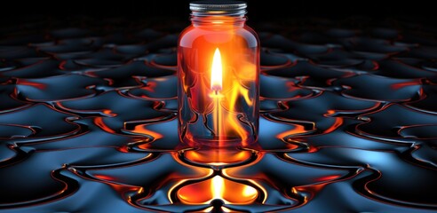 Canvas Print - A glass bottle with a flame inside of it, AI