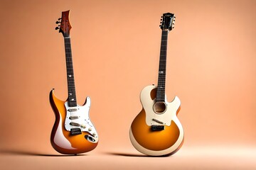 Wall Mural - a pair of guitar isolated on light pink background